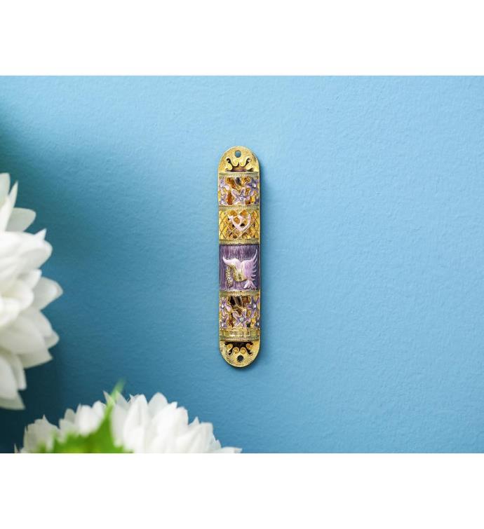 Matashi Hand Painted Enamel Mezuzah W/ A Floral Design W/ Crystals